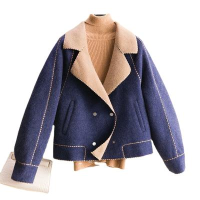 China Color Matching Coat Women's Short Fashion Cashmere Wool Small Double-Sided Coat for sale