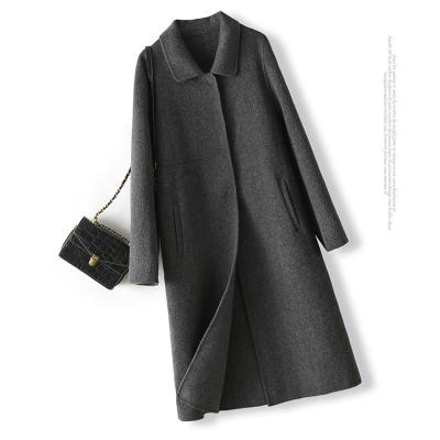 China 2021Autumn and Winter New Peter Pan Collar Double-Sided Woolen Overcoat Women's Reversible Mid Length Woolen CoatWomen'Wool& Velvet Mid Length Diet for sale