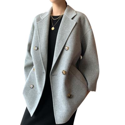 China 2021New Reversible Coat Women's Reversible Suit Women's Mid Length Wool Cashmere Mid Length High-end Woolen Coat Small for sale