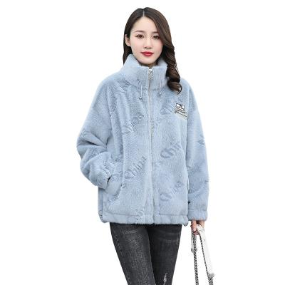 China Fashion letter embossed faux rabbit fur coat2021Winter new plush warm stylish tops women's breathable clothing for sale