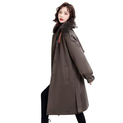 China Reversible parka women2021New winter clothes fur collar tie waist long slimming velvet coat cotton thickened warm coat plus for sale