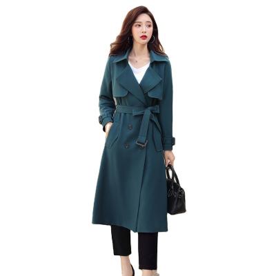 China 2021 Autumn New Slim Fit Pure Color Reversible Tied Lapel Coat Mid Length Below Knee Korean styleOLWomen Gap Coat for sale