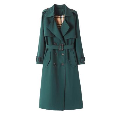 China 2021 Pure Color Autumn New Reversible Tied Lapel Coat Mid Length Below Knee Korean styleOLWomen Ditch Coat for sale