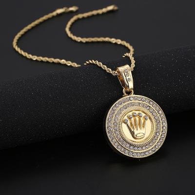 China African Hiphop Dubai Style Loose 18k Gold Plated Crown Jewelry Outlet Mens Iced Out Chain Necklace Filled Pendant for sale