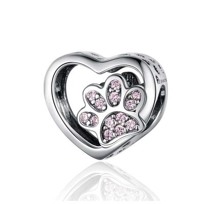 China 2021 CLASSIC/Fashion/New/Romantic/elegant Bracelet Charm Silver Heart Paw Shaped Zircon Animal Charm Jewelry DIY 925 Sterling Silver Charm Pendant Jewelry for sale