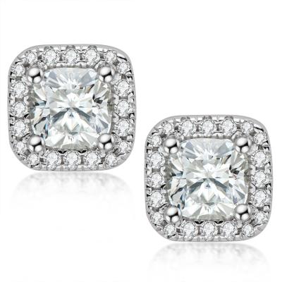 China 925 Sterling Silver Romantic/Luxury Square Moissanite 18K White Gold Plated Diamond 1 Carat Moissanite Stud Earrings for sale