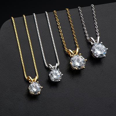 China Classic Six Fork Wedding CLASSIC D Diamond Color 1 Carat 925 Silver Platinum Plated Moissanite Pendant Necklace Choker for sale