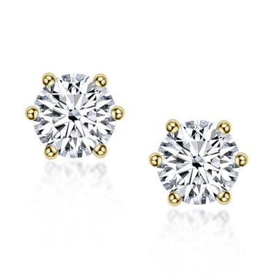 China Romantic/Luxury Classic Six Claw Diamond D Color 1 Carat 925 Sterling Silver Gold Plated Moissanite Stud Earrings For Women for sale