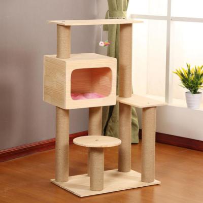 China New Design Cat Shelf High Quality Special Sustainable Wooden Cat House Cheap Cat Tree Houses for sale