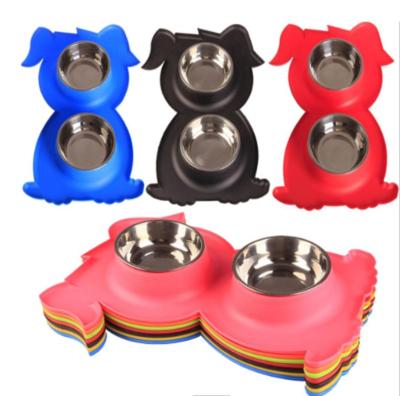 China Vouchers Double Feeder Creative Unique Pet Shape Pet Shape Bowl Food and Water Feeding Viable Sale Non-Slip Bowl for sale