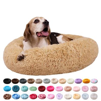 China Luxury Pet Bed Cat Cushion Pet Beds Cuddler 40CM Round Donut Fur Warm 120CM Custom Made Cheap Viable Canvas For Dog for sale