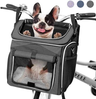 China Amazon Sustainable Hot Expandable Foldable Soft-sided Reflective Dog Bike Basket Carrier Strips Dog Backpack Carrier for sale