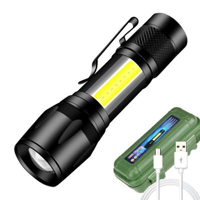 China Zoomable Led Mini Led Cob Torch Light Portable Lightweight Aluminum Waterproof Powerful Rechargeable Led Flashlight With 3 Working Modes for sale