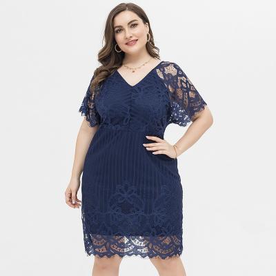 China Doubledudu Sustainable Spring And Fresh And Sweet Elegant V-Neck Lace Summer Short Skirt Plus Size Women's Dress for sale