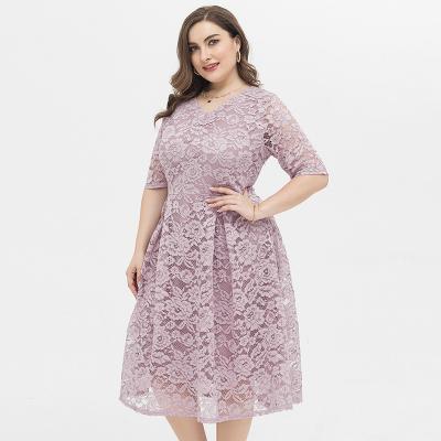 China Doubledudu Viable Summer Fresh And Sweet Elegant Lace Women's Dress Large Skirt Medium Sleeve Plus Size Dress for sale