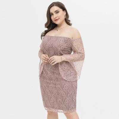 China Doubledudu Viable Off Shoulder Night Dress Long Sleeve Elegant Lace Bodycon Plus Size Dress for sale