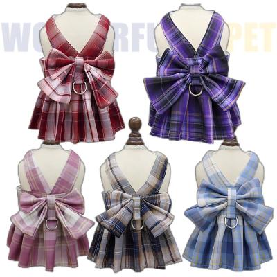 China Stocked WonderfulPet Teddy French Pet Outdoor Walking JK Plaid Skirt Breathable Cat Harness And Leash Set Summer Dress Harness For Dogs for sale