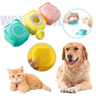 China Sustainable Wonderfulpet TE-MU Top-Sell Silicone Pet Bath Brush Pet Shower Brush Cat Dog Shampoo Dispenser Pet Massage Bath Brush Supplies for sale