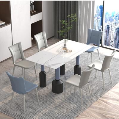 China COMODA modern design metal frame 4 seater portable ceramic top dining table set with chairs for home hotel for sale