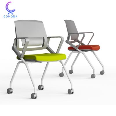 China COMODA Living Room Rotation Chairs Folding Portable Adult Single Plastic Backrest Modern Minimalist Household Conference With Casters for sale