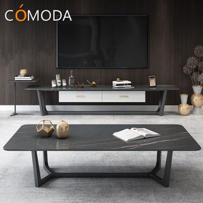 China Replace Comoda Hot Sale Scratch Proof Ceramic Heavy Marble Stone Like Table Top Metal Legs Rectangle Marble Coffee Table For Amazon Sellers for sale