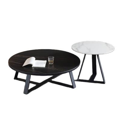 China Convertible modern minimalist style round table promotion price set black tea marble stone coffee table for wholesaler for sale