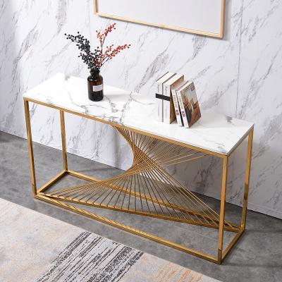 China Simple Design Fire Resistant Entry Living Room Furniture Gold Color Ceramic Top Frame Extendable Console Table For Tradesman for sale