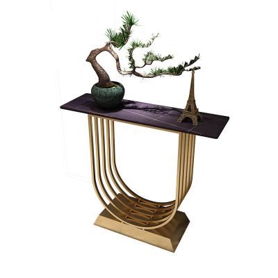 China Anti Scratch 2021 Hot Sale Stone Gold Legs Modern Luxury Chipboard Top Console Table For Wholesaler Distributor for sale