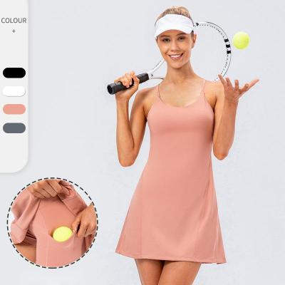 China Sets Wholesale Women Plus Size Summer Gym Fitness Sports Shorts Dress To Use Ball Pockets Tennis Two Piece Skirt for sale