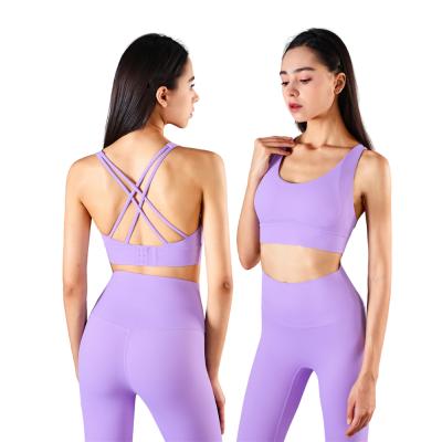 China Wholesale Breathable Workout Wear Sports Bra And Cross Buckle Sports Bra Activewear Yoga Short Bra Sets for sale