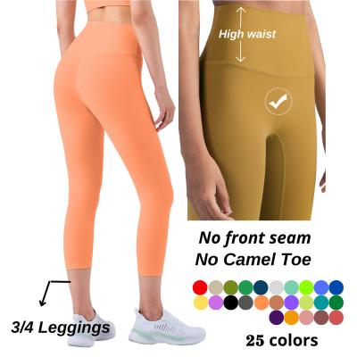 China High Waist Butt Lift Gym Wear Breathable Yoga Pants Butters Soft Bare Feeling For Women Capri Seamless Front Gaiters for sale