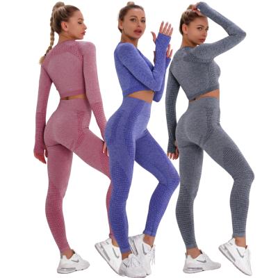 China NEW Breathable Long Sleeve Tops Seamless Gym Equipment Workout Sport Women Gaiters Yoga Jogger Set for sale