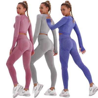 China New Solid Color Breathable Women's Autumn Sweatsuit Sleeve Yoga Gym Long Sets Women Two-Piece Clothing Workout Gear Pants Set for sale