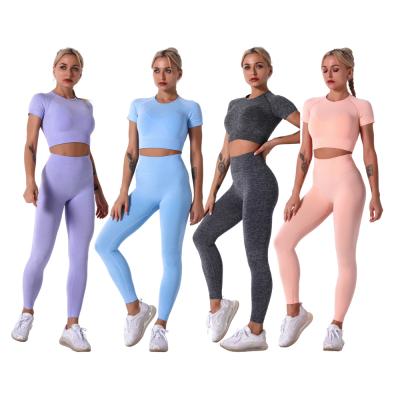 China Amazon Hot Breathable Fitness Wear Women Invest Sport Gym Workout Yoga Wear Soft Rib Seamless Yoga Set for sale