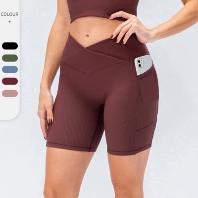 China Women's Cross V Waist Viable Lift Up Sportswear Fitness Yoga Shorts Pants Cycling Booty Workout Cycling Shorts for sale