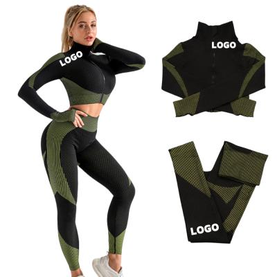 China Breathable Outdoor Long Sleeve Gym Fitness Workout Autumn 2 Piece Winter Seamless Sets For Women for sale