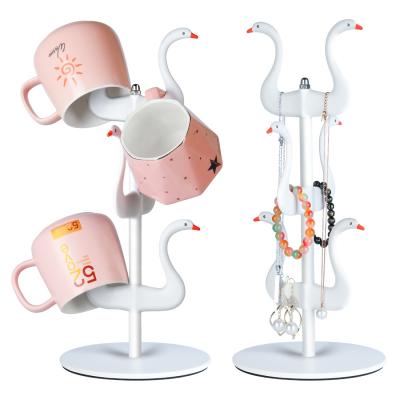 China Creative Home Storage Swan Water Cup Jewelry Storage Rack Viable White Upside Down Cup Rack for sale