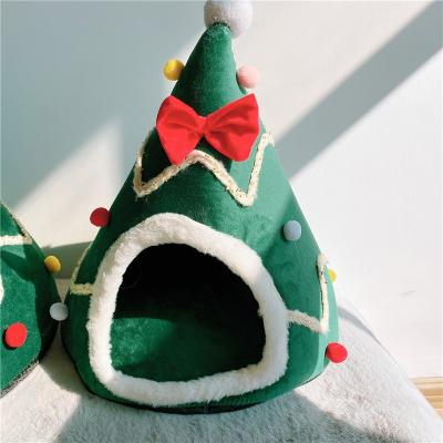 China Christmas Cat'S Nest Winter Warm Christmas Tree Dog Bed Bow Knot Yurt Cat'S Bed Feeling Nest Cushion Christmas Tree Cat for sale