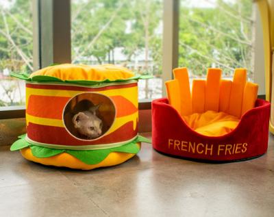 China Soft Removable And Washable Hamburger Cat Bed Dot Small Pet Animal Round Donut Calming Small Dog Bed for sale