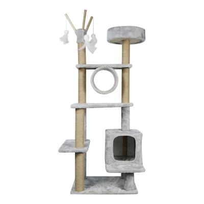 China Gray Short Plush And Sisal Tall Cat Tower Large Cat Tree For Rest for sale