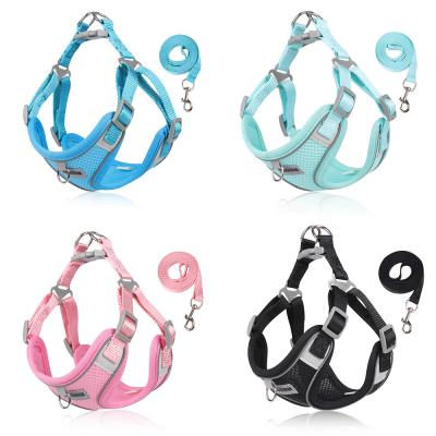 China Pet Reflective Adjustable Harness Dog Breathable Mesh Harness And Leash Set for sale