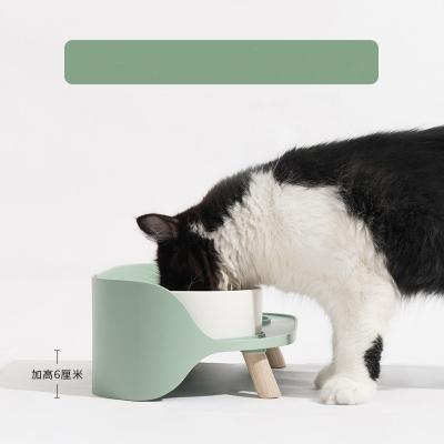 China Pet Ceramic Cat Bowl Moon Half Double Bowl Cat Food Bowl Anti-Overturn Protection Cervical Vertebra Cat Bowl for sale