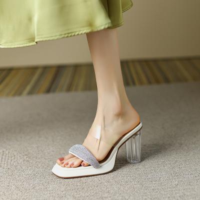 China Fashion Trend Women Transparent Rhinestone Sandals Jelly Slippers Sexy Luxury Summer Clear Heel Shoes Platform Open Toe Ladies High Heels for sale