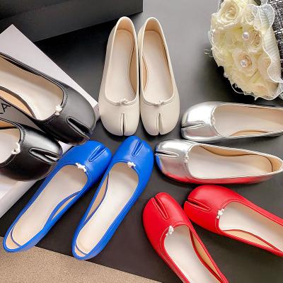 China Women Lightweight Flats Round Toe Shallow Lazy Slip On High Heel Split Mules Leather Shoes Soft Loafers Well Slip On Leisure Flats for sale