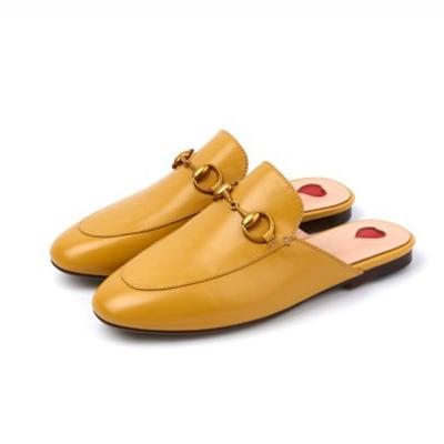 China Massage Custom Luxury Slippers Shoes External Wear Half Round Toe Mules Eye Buckle Lazy Ladies Flat Sandals 2022 New Brand Designers for sale