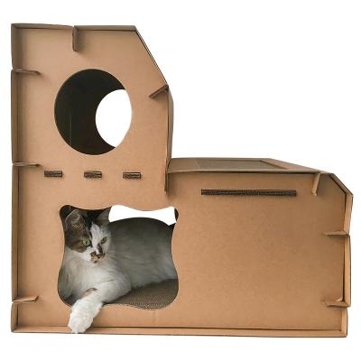 China Viable Wholesale Pet Supplies Double Cat Litter Wooden House Cat House Pet Furniture Cat Nest Cave for sale