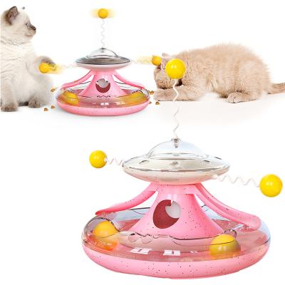 China ABS Plastic Cat Toy Rotate Smart Interactive Food Dispenser Cat Disk Interact Ball Motion Pet Toy Custom Made Viable Wholesale for sale