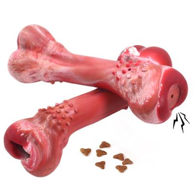 China Viable Custom Size Artificial Bone Sinking Slow Bone Squeaky Sound Chew Toy Rubber Pet Driver Dog Toy for sale