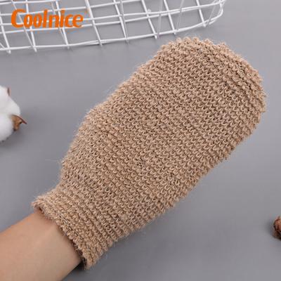 China EXFOLIATE Natural Hemp And Fiber Bath Shower Gloves Natural Bamboo Glove For Exfoliating And Body Scrubber for sale