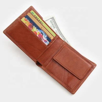 China Durable Vegetable Tanned Genuine Leather Wallet With Zipper Closure Coin Pocket For Men for sale